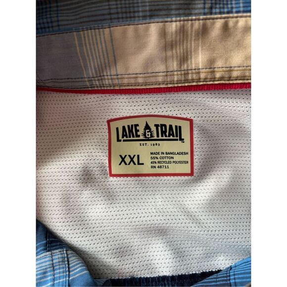 Lake Trail Shirt Mens Blue Yellow Plaid Button Up Long Sleeve Vented Size XXL - Picture 2 of 8